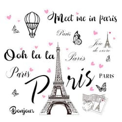 Gersoniel 2 Sheets Paris Tower Wall Stickers Paris Eiffel Tower Peel and Stick Wall Decal Removable Balloon Stickers Large Black Paris Tower Wall Decor for Bedroom Living Room Sofa Backdrop Romance Decoration
