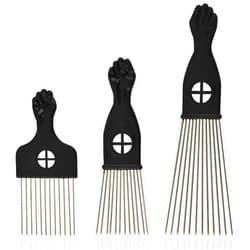 Kootinn 3-Piece Stainless Steel Afro Hair Pick Set, Fist Design for Men & Women, Perfect for Natural Curly Afro Hair, Essential Hairdressing Styling Tool