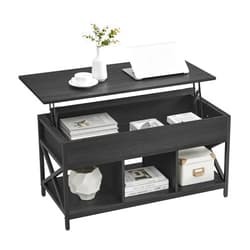 VASAGLE Lift Top Coffee Table, Lift Coffee Table with Storage Shelf, Hidden Compartments and Lifting Top, for Living Room, Office, 19.7 x 39.4 x (19.3-24.4) Inches, Black with Wood Grain ULCT202B22