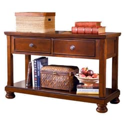 Signature Design by Ashley Porter Traditional Hand-Finished Rectangular Sofa Table with 2 Drawers and Lower Fixed Shelf, Dark Brown