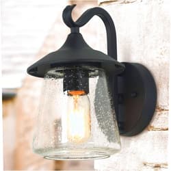 LOG BARN Outdoor Wall Light，Farmhouse Exterior Lantern in Black with Seeded Glass for Porch Barn A03356, 1-Light Light