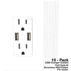 TOPGREENER 4A High Speed USB Wall Outlet, 15A Tamper-Resistant Receptacles, Compatible with iPhone XS/MAX/XR/X/8/7, Samsung Galaxy S9/S8/S7, LG, HTC & Other Smartphones, UL Listed, TU2154A, 10 Pack