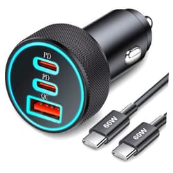 KENHAO 67W 3-Port Super Fast Type C Car Charger USB C for Samsung Galaxy S25 S24 S23 S22 S21 Ultra A54 A53 A15, iPhone 16/15 Pro Max, Android, PD/QC Car Adapter Accessories for Men Women + 3FT USB-C Cable