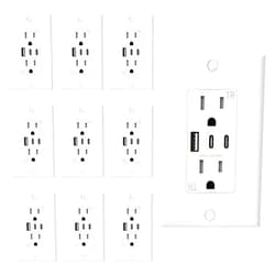 ELEGRP USB Outlets, 15 Amp Wall Outlet with 3 USB Ports, Dual USB C Ports Outlets, TR Tamper-Resistant USB Outlets Receptacles, Wall Plate Included, UL/CUL Listed, 10 Pack, White