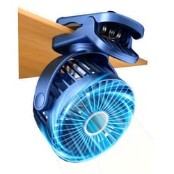 FrSara USB Battery Powered Clip on Fan, Portable Small Fan with USB TYPE-C Charging, 3 Speeds Strong Airflow, with Sturdy Clamp, Quiet Desk Fan, Ideal for Bedroom Office Desktop Treadmill, Blue