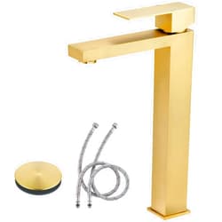 Tohlar Vessel Sink Faucet Gold, Tall Bathroom Faucets for Vessel Sinks Brushed Gold Modern Single Handle 1 Hole Stainless Steel Bathroom Vanity Faucet with Water Supply Hose and Pop Up Sink Drain