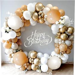 Zesliwy Sand White Gold Balloons Garland Kit, 144pcs Nude White Balloons for Baby Shower Bride Shower Party Decorations………