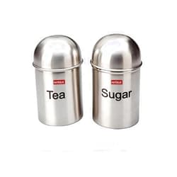 NATULIX Stainless Steel Tea Coffee Sugar Containers for Kitchen Set of 2 | Silver | 2Pc Set - 800ml each (Tea Sugar)