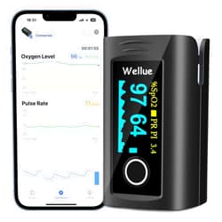 Wellue Bluetooth Pulse Oximeter Fingertip, Blood Oxygen Saturation Monitor with Free APP, Batteries, Carry Bag & Lanyard