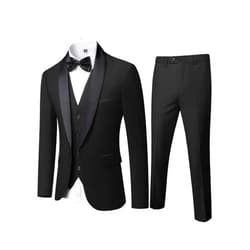YND Men's 3 Piece Slim Fit Tuxedo Set, One Button Shawl Collar Solid Jacket Vest Pants with Bow Tie