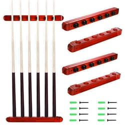 TOPZEA 4-Piece 6 Cues Wooden Billiard Pool Cue Rack, Wall Mounted Hardwood Pool Cue Stick Holder, Billiard Pool Wall Racks Set for 6 Sticks Storage, Billiard Pool Table Accessories