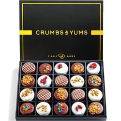CRUMBS & YUMS Cookies Gift Basket - 20 Gourmet Chocolate Covered Sandwich Cookies with Assorted Toppings - Assorted Food Gift Box for Christmas, Thanksgiving, Fathers Day, Mothers Day, Family, Sympathy, Men & Women.