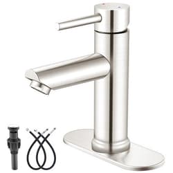Aolemi Bathroom Faucet Single Hole,Single Handle Bathroom Sink Faucet with Supply Lines,with Pop Up Drain and 6 Inch Deck Plate,Brushed Nickel