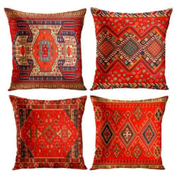 Emvency Set of 4 Throw Pillow Covers Tribal Abstract Bright Red and Yellow Vintage Persian Carpet Pattern Decorative Pillow Cases Home Decor Standard Square 18x18 Inches Floral Pillowcases