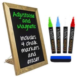Excello Global Products Rustic Tabletop Chalkboard: Includes 4 Liquid Chalk Markers Magnetic Eraser - Adjustable Small Magnetic Board Kitchen Sign - Vintage Decoration Countertop Memo - 15