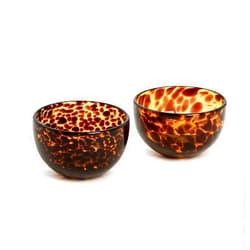 Two's Company Set of 2 Tortoise Print Tidbit Bowl, Glass, 4-inch Diameter, Kitchen Serveware and Accessories