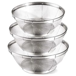 OBTANIM 3 Pack Stainless Steel Colander Fine Mesh Pasta Strainer Baskets for Kitchen Food Rice Yogurt Strain Drain Rinse, 11 Inch 10 Inch 9 Inch (5 Quart 4 Quart 3 Quart)