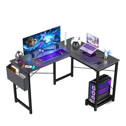 DUMOS L Shaped Computer Desk - Gaming Table Corner Desk 50 Inch PC Writing Desk Study Desks with Wooden Desktop CPU Stand Side Bag Reversible for Home Office Dorm Small Space, Black