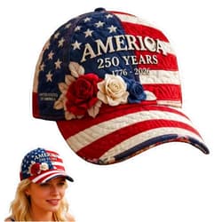 Generic 250th Anniversary USA Hat, Unisex 1776-2026 Vintage Floral Embroidered Patriotic Baseball Cap for Fourth of July