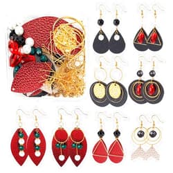 SUNNYCLUE 1 Box DIY Make 8 Pairs Leather Geometric Earring Making Kit Including PU Flat Round Teardrop Leaf Charms Geometry Links Connectors Spacer Beads for Adults Women Earring Making