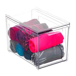 mDesign Plastic Stackable Closet Storage Organizer Bins with Pull Out Drawer for Cabinet, Desk, Shelf, Cupboard, or Dresser Organization - Lumiere Collection - Clear