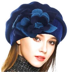 VECRY Lady French Beret 100% Wool Beret Floral Dress Beanie Winter Hat