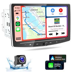 LEROAADZ 10 Inch Double Din Car Stereo Touchscreen - Detachable Floating QLED Car Radio with Apple Wireless CarPlay, Android Auto, Bluetooth, Live Rear View Camera, 2.1 Channel Audio Multimedia Receivers