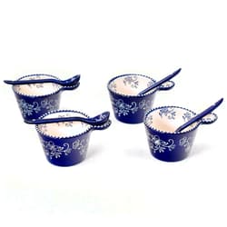 Temp-tations by Tara Temp-tations Set-of-4 Ramekins w/Spoons, (Mini Bakers) Round 6oz Single Serving (Floral Lace Blue)