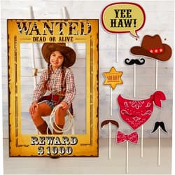 Blulu 9 Pieces West Wanted Photo Booth Prop Kit Cowboy Party Decoration Cowboy Theme Photo Booth Prop Set Wild Western Selfie Photo Booth Poster for Cowboy Cowgirl Rustic Party Supplies, 23.62 x 15.74 Inch