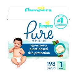 Pampers Pure Protection Diapers - Size 1, One Month Supply (198 Count), Hypoallergenic Premium Disposable Baby Diapers (Packaging May Vary)