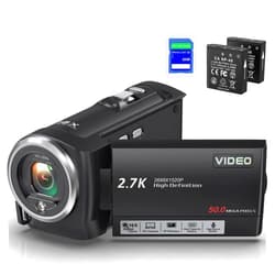 JAUAMAP Video Camera Camcorder, QHD 2.7K Camcorder 50MP 16X Digital Video Camera for YouTube, 2.8'' 270 Degree Rotation Screen Video Recorder Vlogging Camera with 32GB Card and Two Batteries