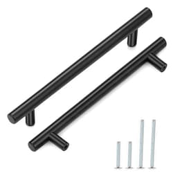 Probrico 30 Pack| 10 Inch Black Cabinet Handles with 7-1/2 Inch Hole Center Stainless Steel Cabinet Pulls Round T Bar Kitchen Cabinet Hardware Door Handles, Drawer Dresser Pulls，192mm Hole Centers