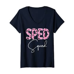 Neurodiversity Autism Awareness Day Appreciation Womens Sped Squad Pink Leopard Specialist Teacher Special Education V-Neck T-Shirt