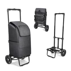 KEDSUM 2 in 1 Shopping Cart for Groceries, 330 lbs Grocery Cart on Wheels, Foldable Shopping Cart with Wheels, Load-Bearing Hand Truck with Black Waterproof Bag for Shopping, Camping, Laundry, Garden