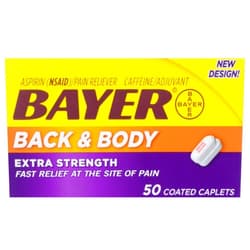 Bayer Extra Strength Caplets, Extra Strength Back & Body Pain Aspirin, 50 ct