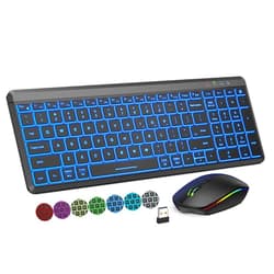 SABLUTE Wireless Keyboard and Mouse Bluetooth, Multi-Device Slim Portable Rechargeable Backlits Cordless Keyboard, Switch up to 3 Devices, RGB Silent Mouse, for iMac, iPad, iOS (Classic Black)