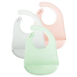 PandaEar 3 Pack Baby Bibs for Eating with Food Catcher, Waterproof Silicone Bibs for Babies Toddlers Boys Girls, Adjustable Baby Food Feeding Bibs, BPA Free