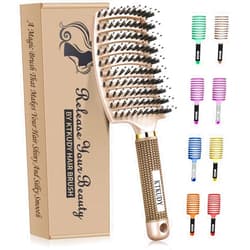 KTKUDY Detangling Brush Getting Knots Out without Pain - Boar Bristles Hair Brush Make Hair Shiny & Healthier Vented Detangler Brush for Women Men Kids Wet and Dry Hair (Gold)