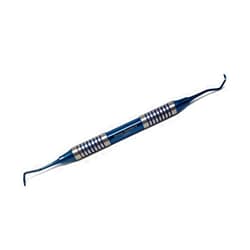 HIGH TECH INSTRUMENTS Dental Curette 204S with Hollow Handle, Blue Titanium Coated Professional Teeth Cleaning Calculus Remover Periodontal Scalers - Stainless Steel for Oral Care Double Ended Tips & Knurled Grip