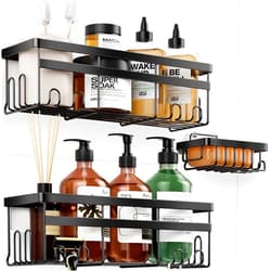 HomeHacks Shower Caddy, 3-Pack with Soap Holder, No Drilling Rustproof Organizer with Save Space Hooks, Apartment Essentials for Bathroom, Kitchen & Living Room, Shelf for Inside Shower