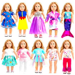 WONDOLL 18-inch Doll Clothes and Accessories - 10 Sets Compatible with 18-inch-Dolls Outfits Christmas Birthday Gift for Little Girls