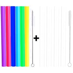 ALINK 10 Reusable Silicone Boba Tea Straws with Case and Brush - Color and Clear