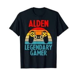 Custom Men Boy Husband PC Gamer Play Games Present ALDEN Gift Name Personalized Funny Gaming Geek Birthday T-Shirt