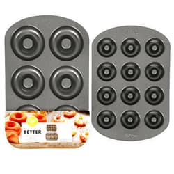 GEEOOLLAH Wilton Donut Pan 2-Piece Set, 6-Cavity Mini, and 12-Cavity Standard Donuts, Scratch Resistant and Nonstick Doughnut Pan with Doughnut Molds, Made of Long Lasting Carbon Steel Construction Heats Evenly