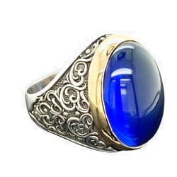 Mercan Silver Men Blue Sapphire Stone Ring, Man Sapphire Stone Ring, Turkısh Handmade Ring, Ottoman Style Ring, 925k Sterling Silver Ring