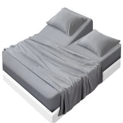 SPRINGSPIRIT Split Top King Sheets Sets for Adjustable Bed, 4 Piece Bed Sheets Set Deep Pockets, Extra Soft and Breathable Bedding Sheets, Grey