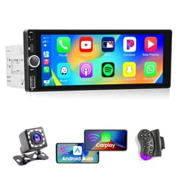 Hikity 6.86 Inch Wireless Carplay Car Stereo Single Din Touchscreen Car Radio with Bluetooth 5.0 Android Auto Mirror Link Type-C Car Audio Receiver with USB GPS AUX EQ