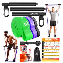 COFOF Portable Heavy Duty Resistance Bar with 3 Resistance Bands, Pilates Bar with Pull Up Bands & Training Poster, Yoga Pilates Equipment for Home Gym