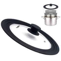 Walfos Universal Lid for Pots, Pans and Skillets - Tempered Glass with Heat Resistant Silicone Rim, Fits 8
