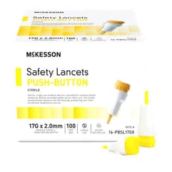 McKesson Safety Lancet, Retractable, Push Button Activation - Ideal for Blood Testing - Sterile, Single Use, 17 Gauge, 2.0mm Depth, 100 Count, 1 Pack